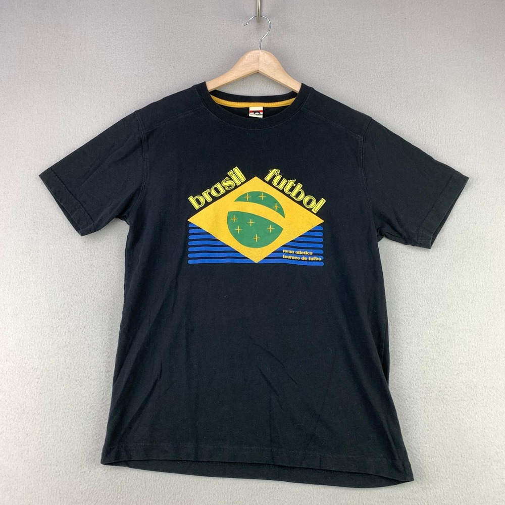 Roma Atletica Brasil Futbol T-Shirt Mens Small Black Graphic Tee Soccer Brazil